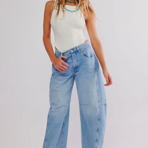 Free People mid-rise CRVY “Venus” barrel jean